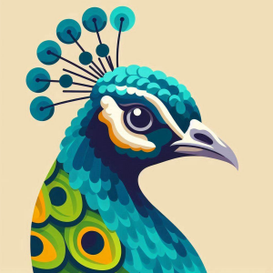 Flat semi-realistic vector image of a peacock