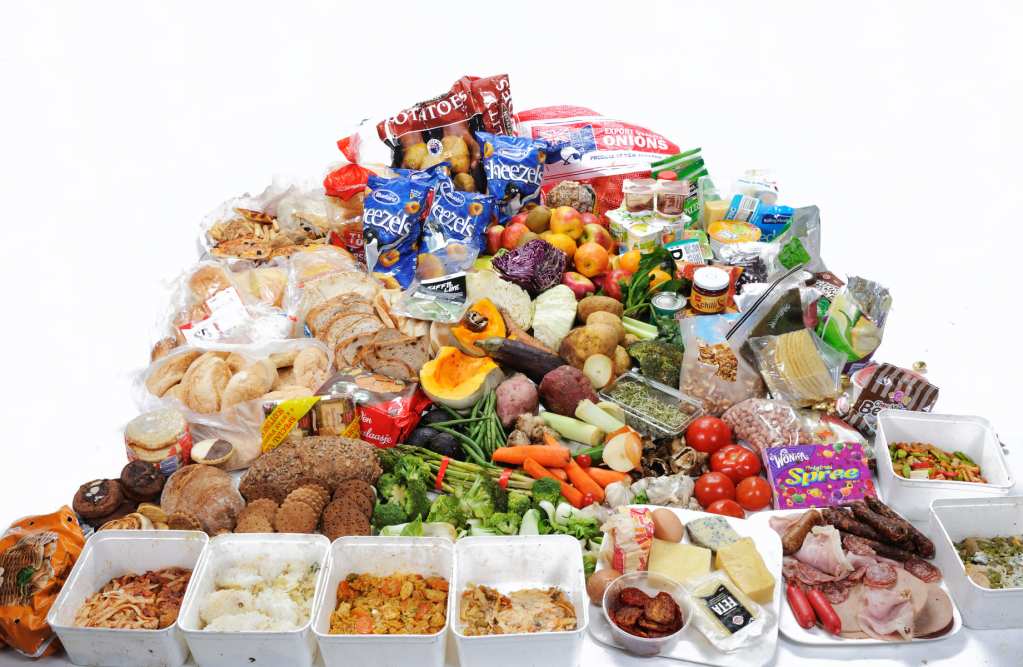 一人が一年で廃棄する42.4kgの回避可能な食品のサンプル
