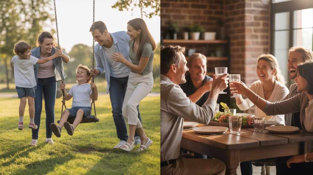 家族と過ごす時間と、友人と過ごす時間を対比した並列画像